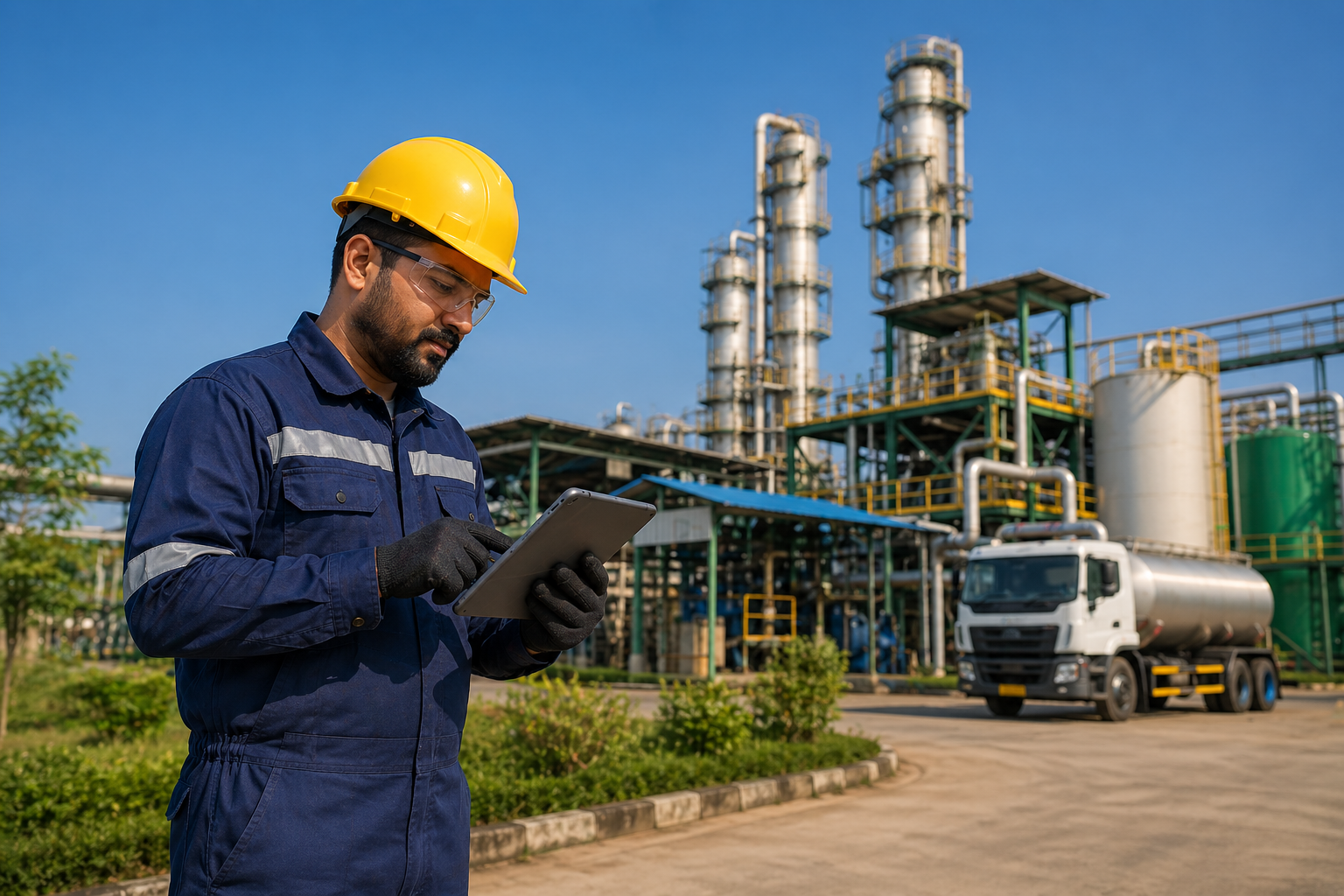 Industrial worker inspecting data onsite