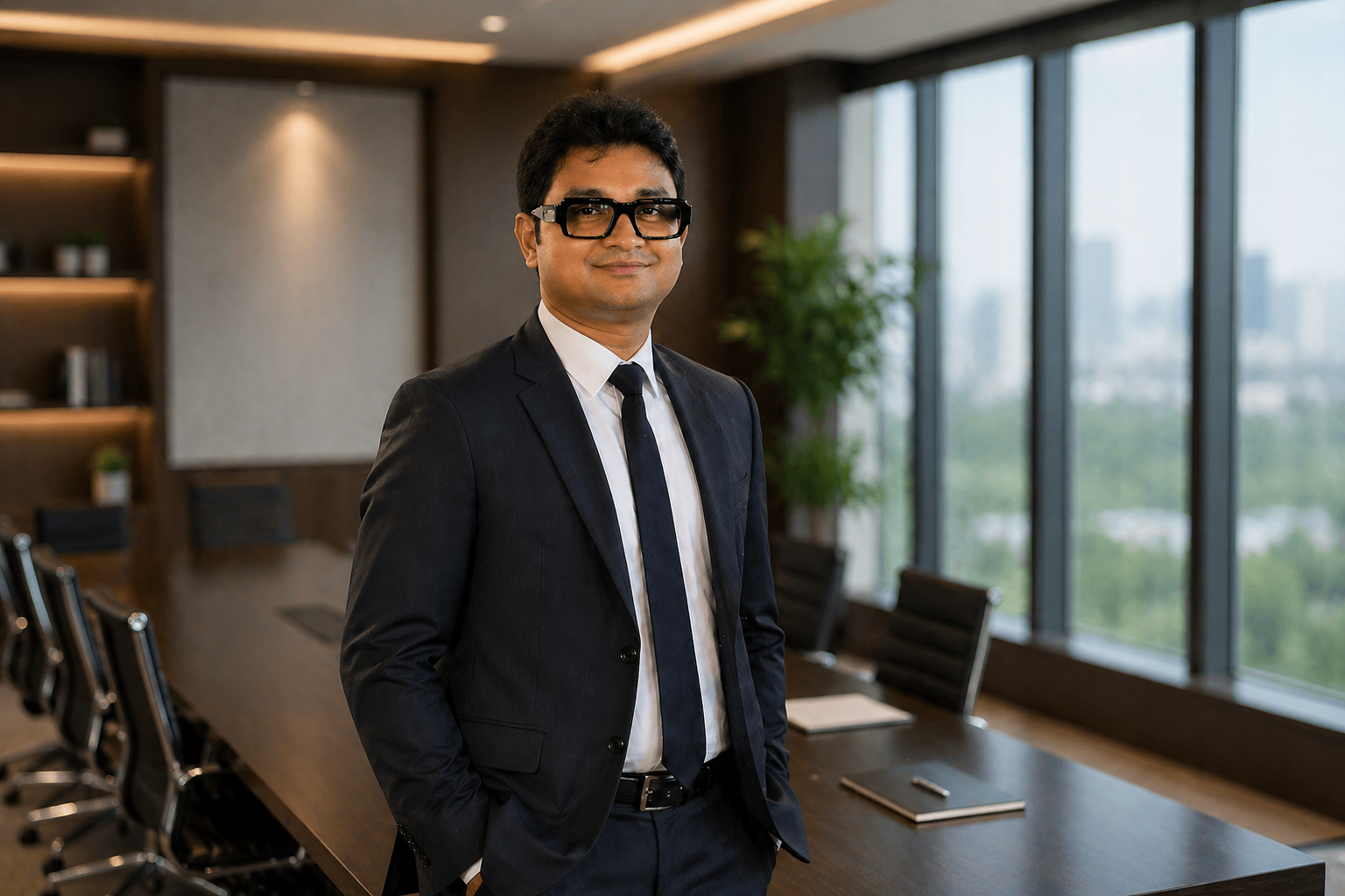 Professional corporate portrait in modern office